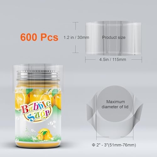 CANWUPON 600Pcs Shrink Wrap for Bottles Bands Jars - Clear Heat Shrink Bottle Seals for Essential Oil Bottle, Dropper Bottle and Test Tube Bottle Cap (Caps Under 3-inch Diameter 4.5 x 1.2 Inch/Fits Bottle) - Image 2