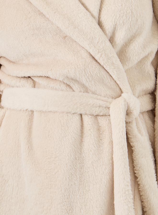 Styli Beige Shawl Collar Fleece Robe - Image 3