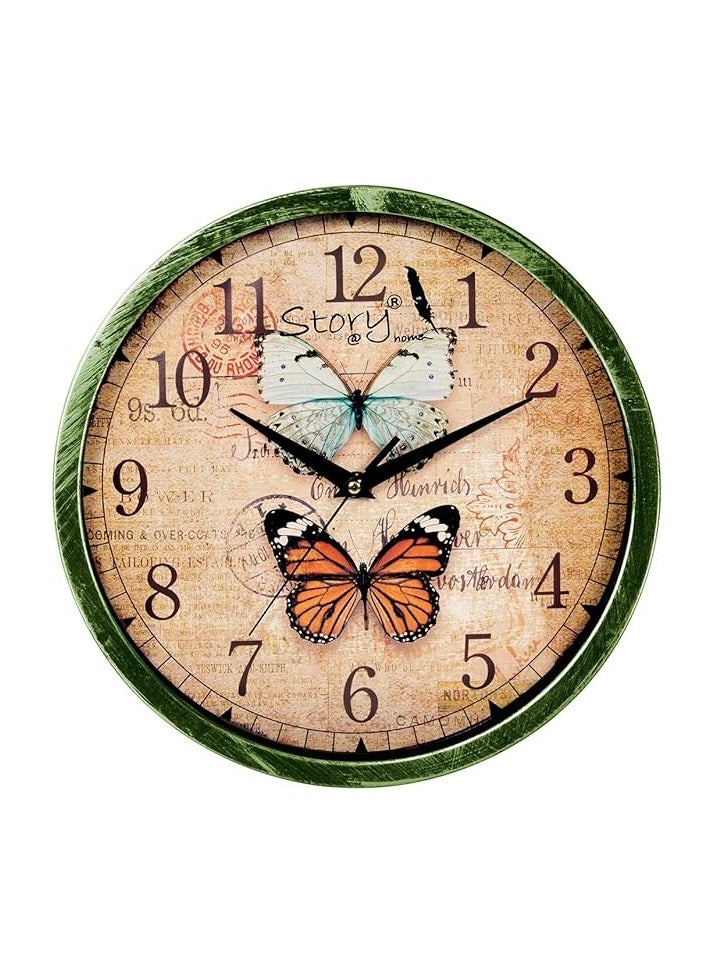 Story at Home Story at Home 12-inch Vintage Collection Round Shape Plastic Wall Clock 30 cm x 30 cm x 1.5 cm , Green  - Image 1