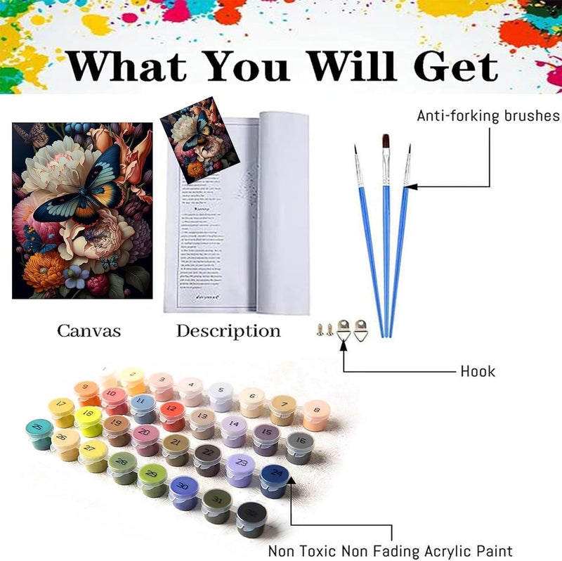 مجموعة الرسم بالأرقام للبالغين من YRQX فراشة، رسم زيتي DIY، سهل الرسم، استمتع بوقت فراغك، هدية وديكور للمنزل، هدية للعائلة والأصدقاء، 40x50 سم - Image 2