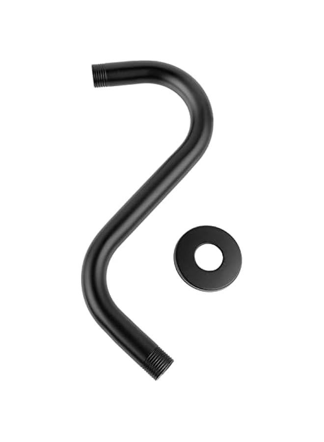 Stainless Steel S Shaped 6 Inch Extension Shower Head,Shower Arm Riser Pipe, Bathroom Showering System with Flange, Matte Black, Shower Arm Riser Pipe, Stainless Steel S Shaped 6 Shower Arm Flan