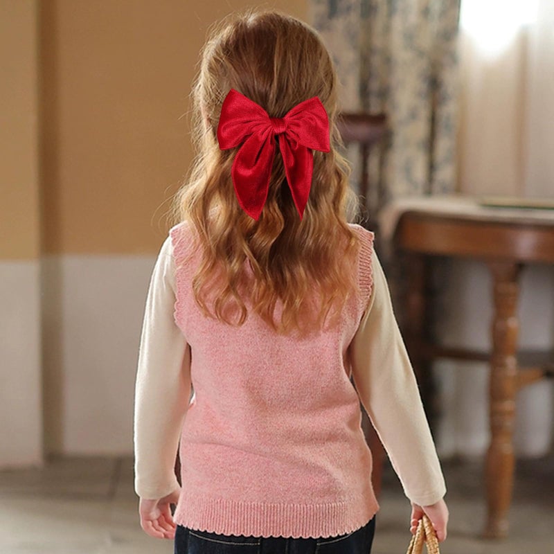 KCHIES 5" Red Christmas Velvet Fable Hair Bows Kids Big Velvet Ribbon Sailor Bow Alligator Clip Cheer Barrettes Hairpins Valentines New Year Gift Accessory for Toddler Teen Baby Girls - Image 5