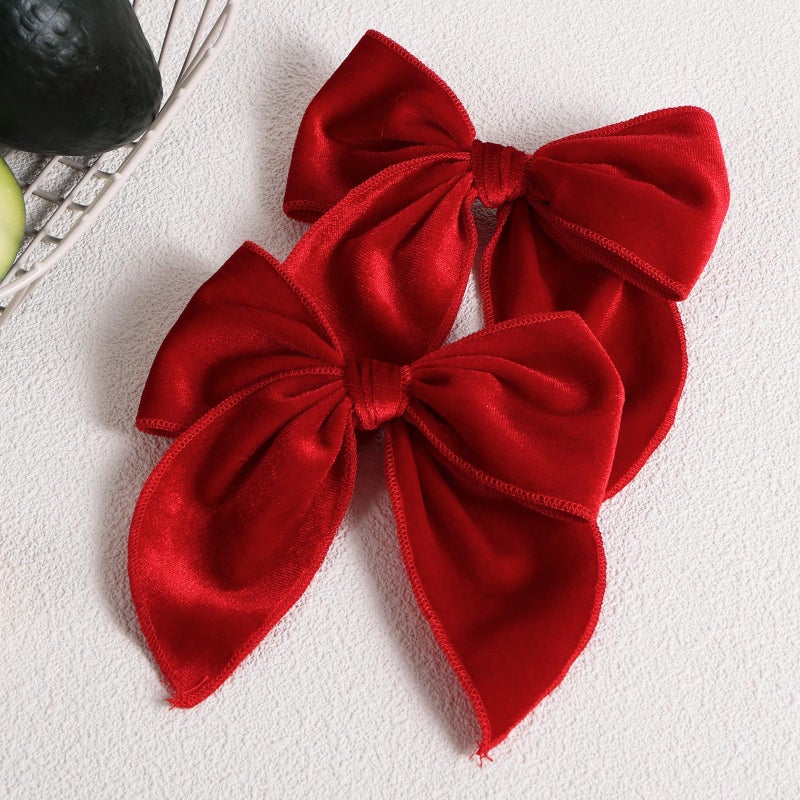 KCHIES 5" Red Christmas Velvet Fable Hair Bows Kids Big Velvet Ribbon Sailor Bow Alligator Clip Cheer Barrettes Hairpins Valentines New Year Gift Accessory for Toddler Teen Baby Girls - Image 2