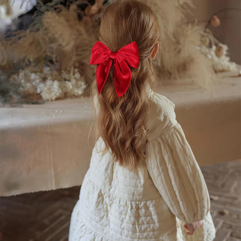KCHIES 5" Red Christmas Velvet Fable Hair Bows Kids Big Velvet Ribbon Sailor Bow Alligator Clip Cheer Barrettes Hairpins Valentines New Year Gift Accessory for Toddler Teen Baby Girls - Image 3