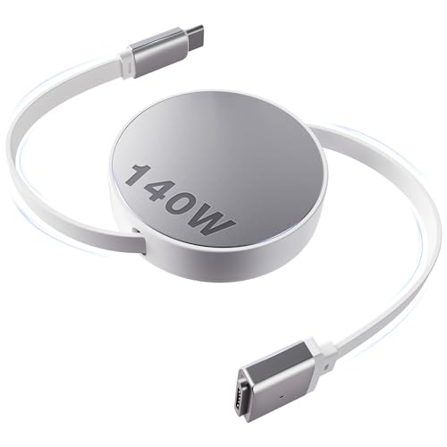 Hugener Magnetic 3 Retractable Cable USB-C 5.4FT for M4/M3/M2 MacBook Air & Pro Charger, 140W Safe 3 Cable for MacBook Air (13"/15" 2025/2024/2023/2022), Pro (16"/14" 2024/2023/2021), Silver - Image 1