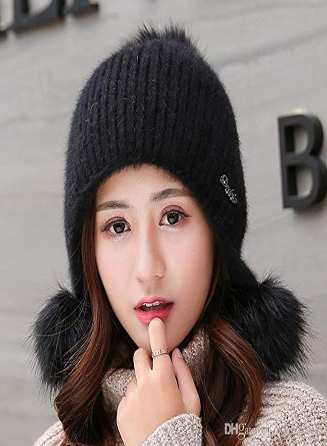 Malvina Women's & Girl's Winter Warm Knitted Beanie Hat with Fur Pom Warm Knit Skull Cap Beanie (Black) - Image 2