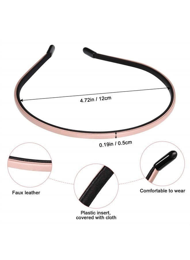WILLBOND 6 Pieces Plastic Skinny Headband Thin Leather Covered Headband Hair Loop Clasp Hairbands Solid Simple Headband for Women and Girls, 6 Colors - Image 3