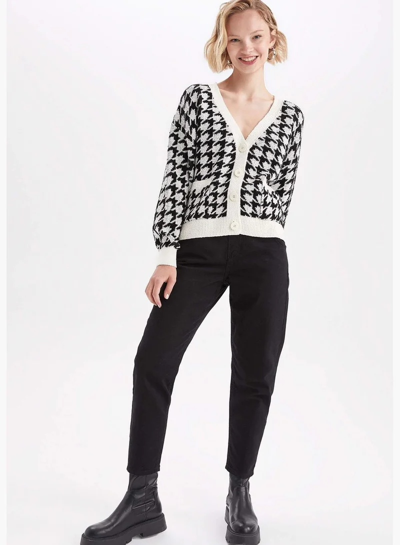 DeFacto V Neck Plaid Cardigan