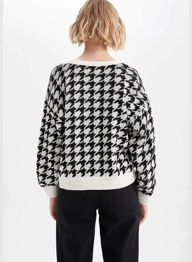 DeFacto V Neck Plaid Cardigan