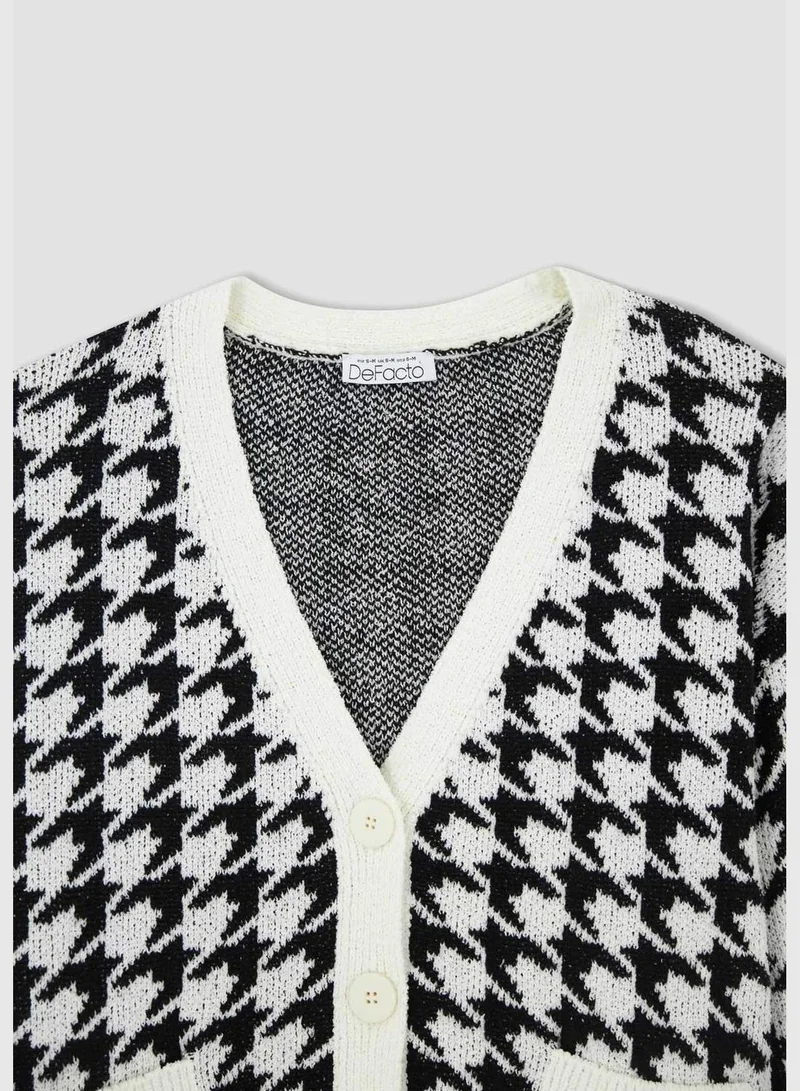 DeFacto V Neck Plaid Cardigan