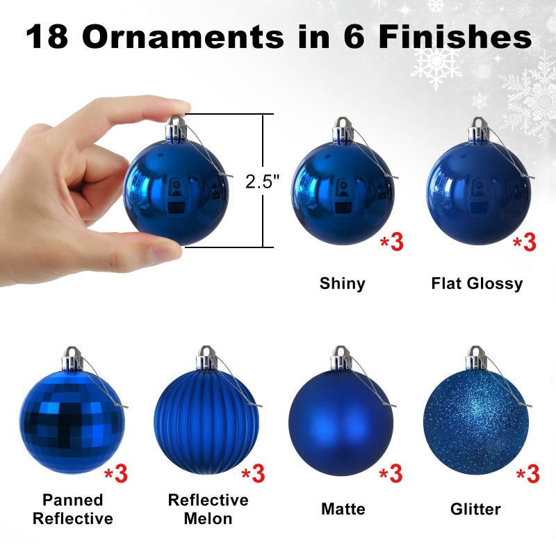 GameXcel Royal Blue 2.5"" Christmas Balls Christmas Tree Decoration Ornaments Shatterproof Hanging Balls for Birthday Halloween Holiday Wedding Decorations Set of 18pcs - Image 2