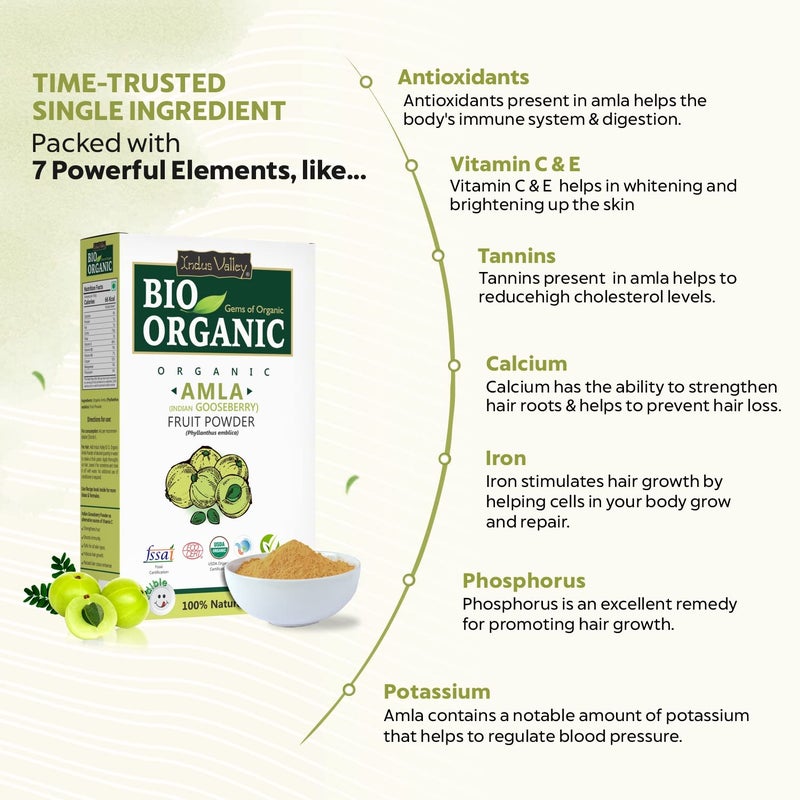 INDUS VALLEY Bio Organic 100 Natural Amla Indian Gooseberry Fruit Powder for Hair Growth Skin Drinking and Eating 100g - Image 4