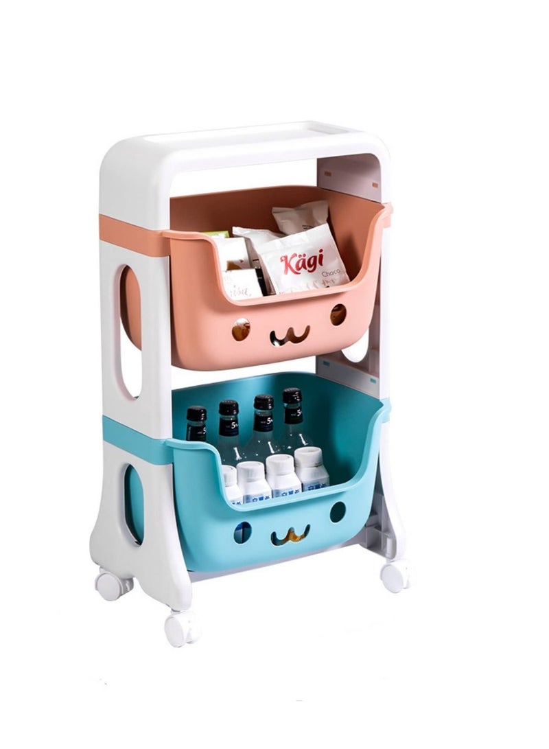 MIXDE Toys Organizer 2 Tier Toy Organizers and Storage Bins on Wheels, Kids Toy Storage Organizer Stackable Storage Bins for Food, Snacks, Bottles, Toys, Toiletries, Plastic Storage Baskets (2 Tier) - Image 1