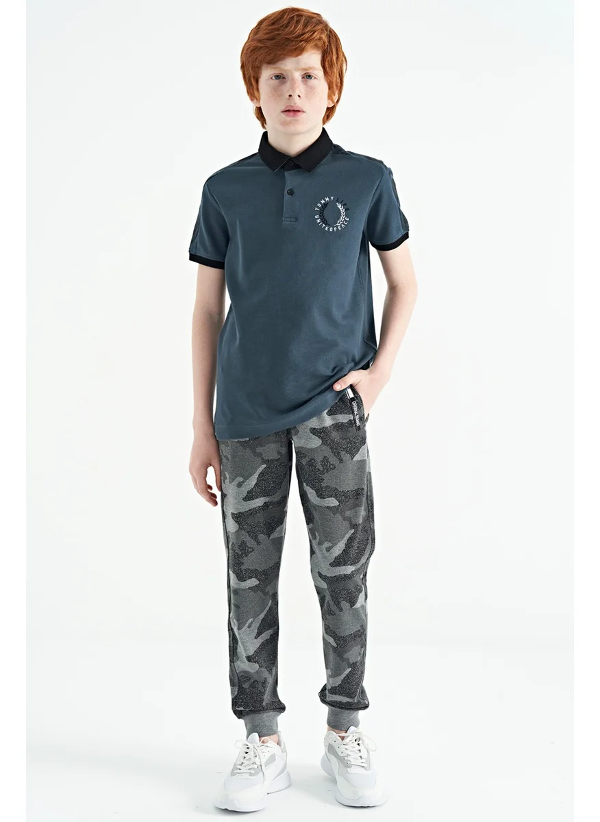 تومي لايف Forest Green Print Detailed Pola Collar Standard Size Boys T-Shirt - 11166