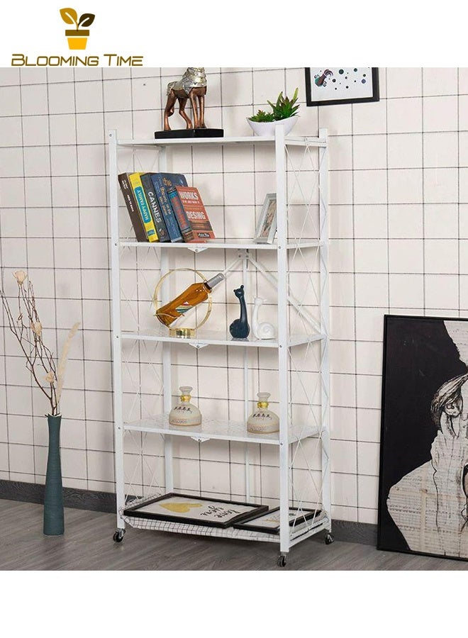 بلومنغ تايم رف تخزين قابل للطي من 5 طبقات مع عجلات ، أبيض - Image 1