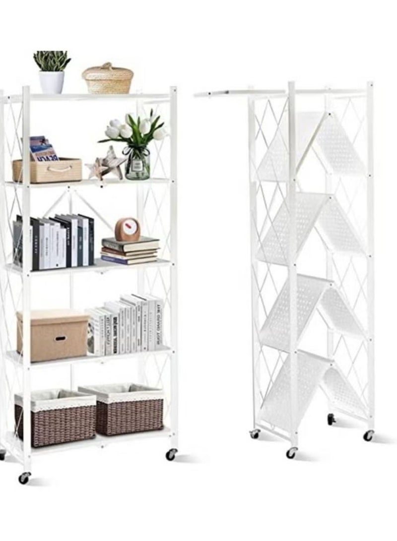 بلومنغ تايم رف تخزين قابل للطي من 5 طبقات مع عجلات ، أبيض - Image 2
