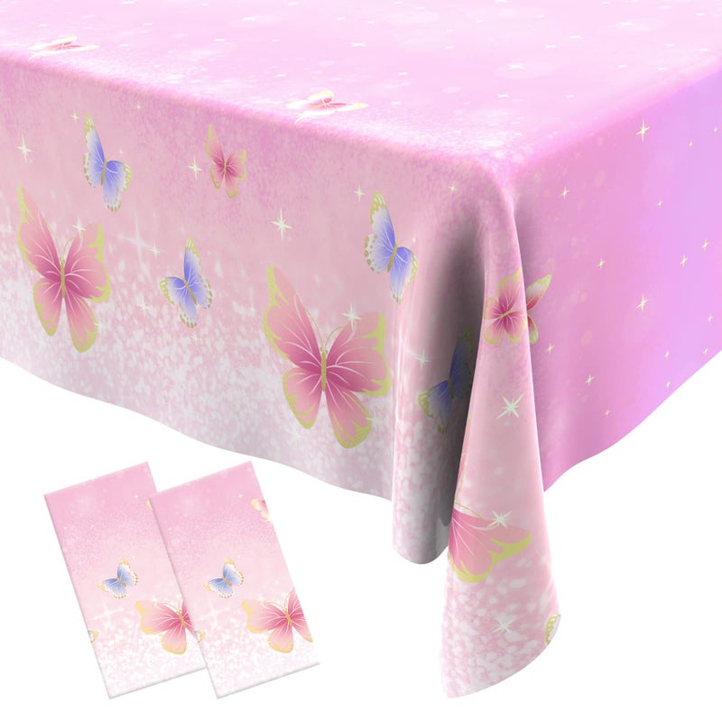 Slergut Butterfly Tablecloth 2 Pack Pastel Plastic Tablecloth Butterfly Table Cloth Disposable Butterflies Table Cover for Butterflies Baby Shower Decoration Spring Theme Birthday Party Supplies 108 x 54 Inch - Image 1