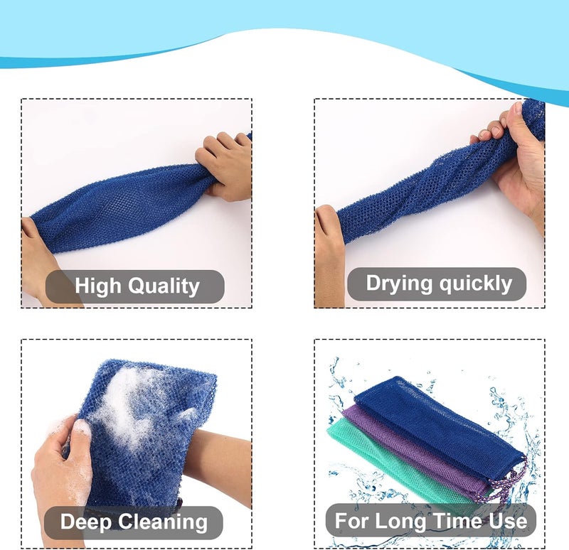 QCWN 3 PCS African Exfoliating NetAfrican Net SpongeExfoliating Body Scrubber Back Scrubber for ShowerExfoliating Washcloth African Net Bath Sponge Exfoliating Net for Men Women Daily Shower Bathing - Image 4