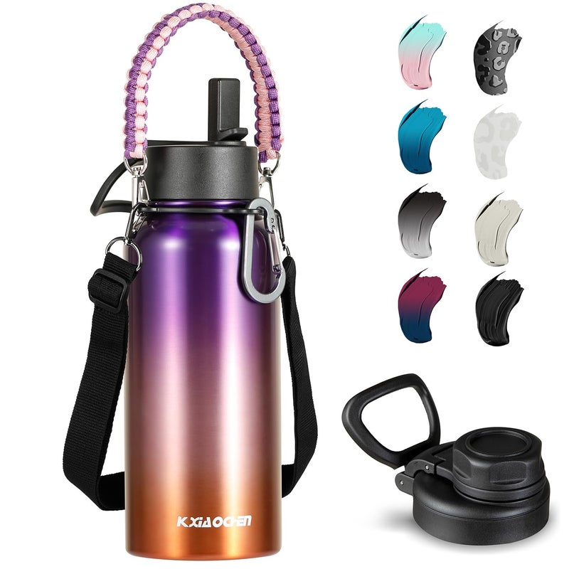 KXIAOCHEN 32 oz Insulated Water Bottle With Strap, Cold For 48 Hrs Leak Proof, Triple Wall Stainless Steel Sports Water Bottle With Straw And Spout Lid For Gym Hiking Travel - Image 1
