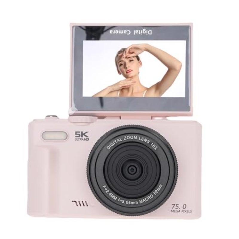 5K Digital Camera, 75MP WiFi Vlog Cameras with 18X Digital Zoom, 3.0 Inch 180 Degree Flip Screen, Wide Angle Macro Lens, 19 Filters, Include 32GB Memory Card, for Travel - Image 1