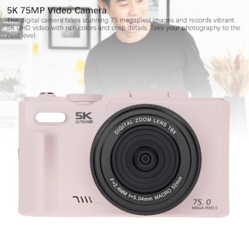 5K Digital Camera, 75MP WiFi Vlog Cameras with 18X Digital Zoom, 3.0 Inch 180 Degree Flip Screen, Wide Angle Macro Lens, 19 Filters, Include 32GB Memory Card, for Travel - Image 5
