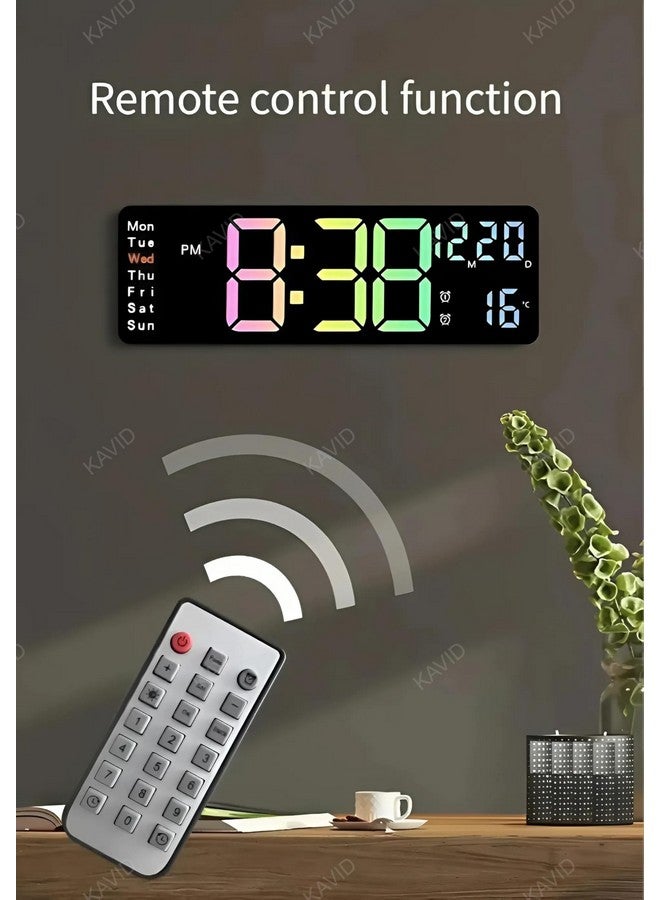 DHAVAL KAVID Digital Wall Clock 15" with Remote Control, Large LED Display with Time, Date, Temperature, Auto Dimming, 3 Brightness Levels, Countdown Timer, Alarm - for Home, Office, Bedroom (Rainbow) - Image 2