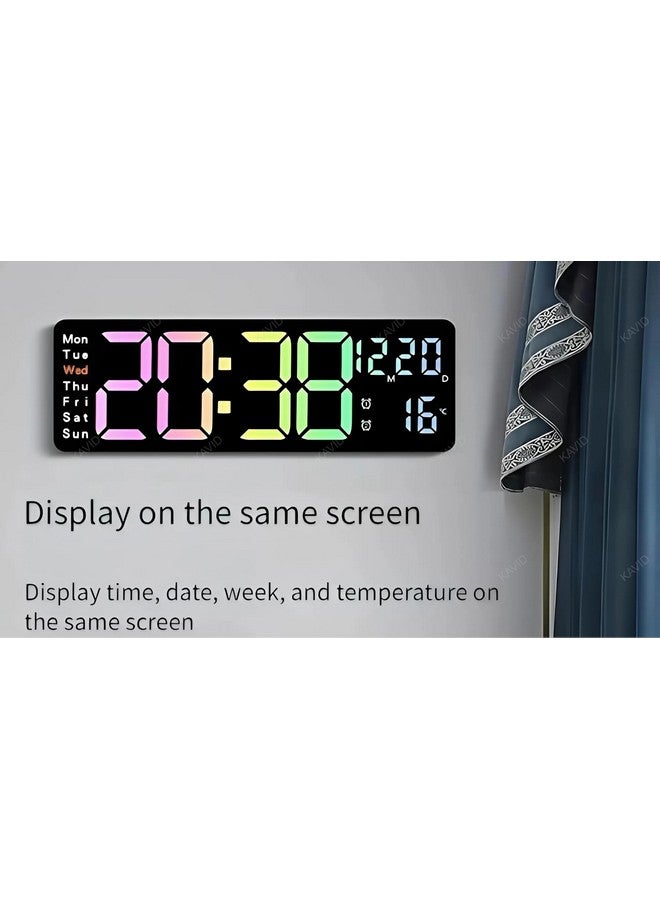 DHAVAL KAVID Digital Wall Clock 15" with Remote Control, Large LED Display with Time, Date, Temperature, Auto Dimming, 3 Brightness Levels, Countdown Timer, Alarm - for Home, Office, Bedroom (Rainbow) - Image 3
