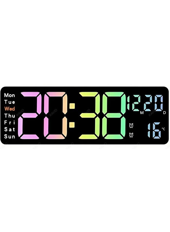 DHAVAL KAVID Digital Wall Clock 15" with Remote Control, Large LED Display with Time, Date, Temperature, Auto Dimming, 3 Brightness Levels, Countdown Timer, Alarm - for Home, Office, Bedroom (Rainbow) - Image 1