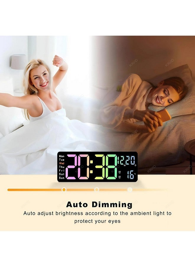 DHAVAL KAVID Digital Wall Clock 15" with Remote Control, Large LED Display with Time, Date, Temperature, Auto Dimming, 3 Brightness Levels, Countdown Timer, Alarm - for Home, Office, Bedroom (Rainbow) - Image 5