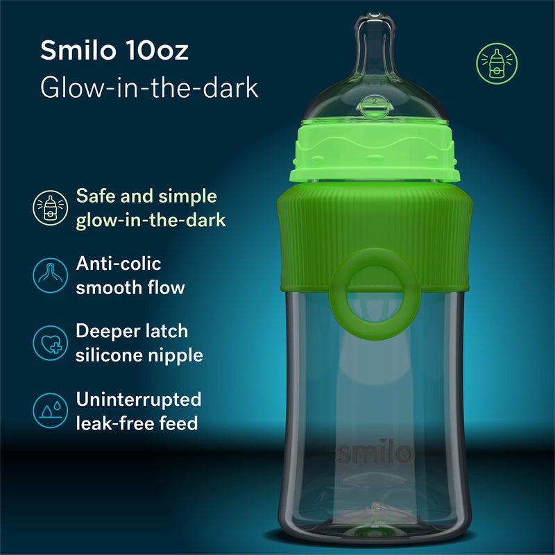 Smilo Baby Bottle Set with Stage 0 Slow Flow Anti Colic Nipple, 10 Oz / 300 ml Capacity, 3X Pack of Anti Colic Baby Bottles 0-3 Months - Glow in The Dark - Image 3