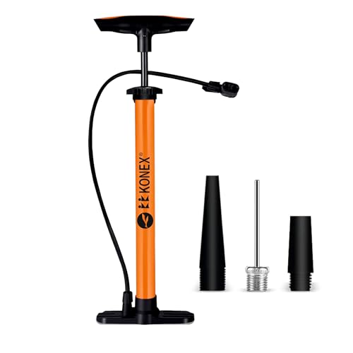 Konex Portable Air Pump with Needle & Dual Valve | Ergonomic Grip with Sturdy Base | Ideal for Inflating Cycle Tyres, Sports Balls, Swimming Rings, Balloons (Orange) - Image 1