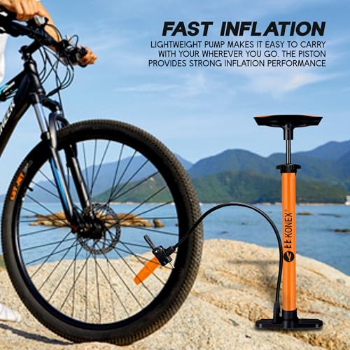 Konex Portable Air Pump with Needle & Dual Valve | Ergonomic Grip with Sturdy Base | Ideal for Inflating Cycle Tyres, Sports Balls, Swimming Rings, Balloons (Orange) - Image 5