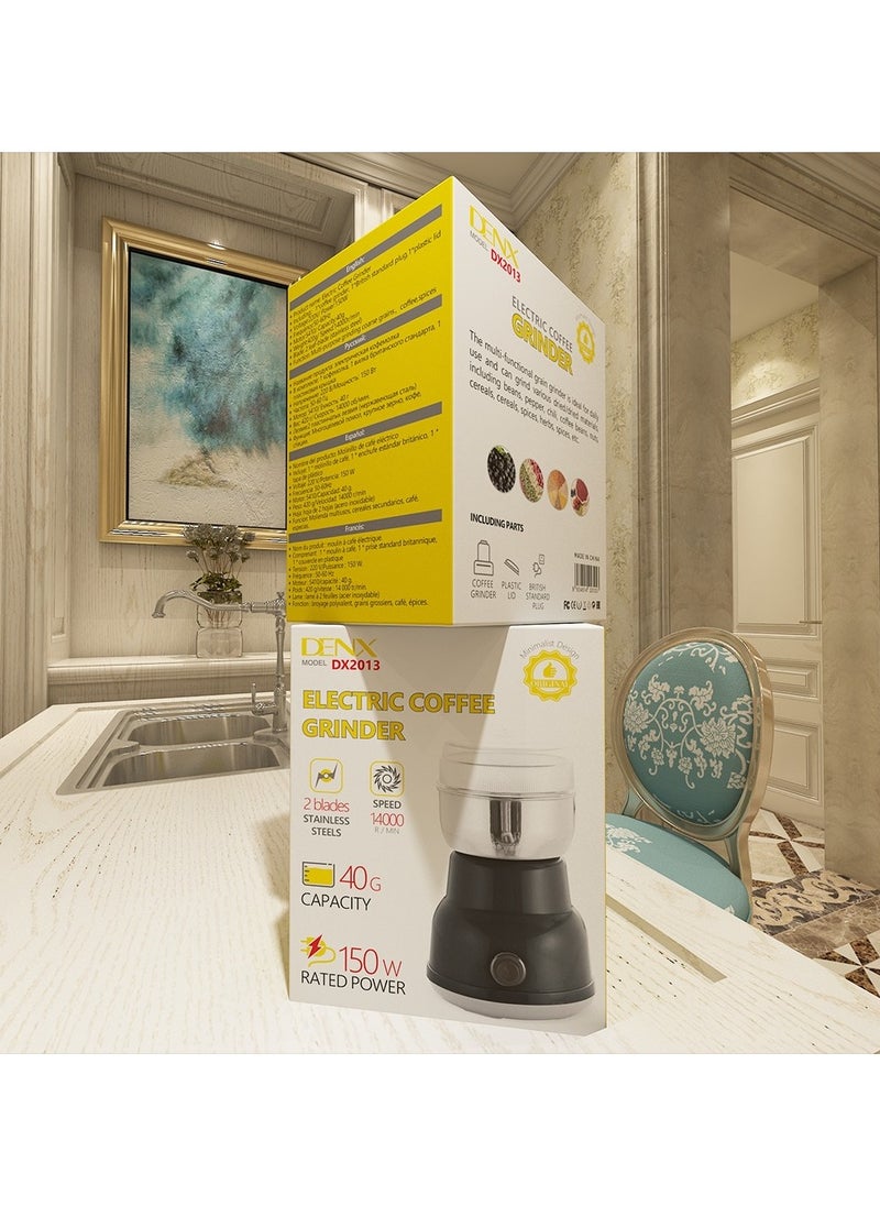 Coffee, spices and grain grinder with a power of 150 watts and a rotation speed of 14,000 rpm
