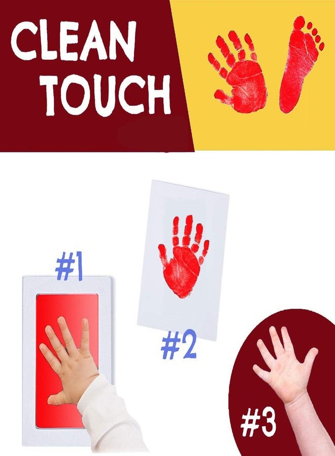Desi Rang Baby Handprint Footprint Keepsake Kit Preserve Newborn Kid Touch with Ink Pad and Impression Prints Frame to Decorate and Gift for Child First Birthday Foot Hand inkpad Color: Red - Image 3