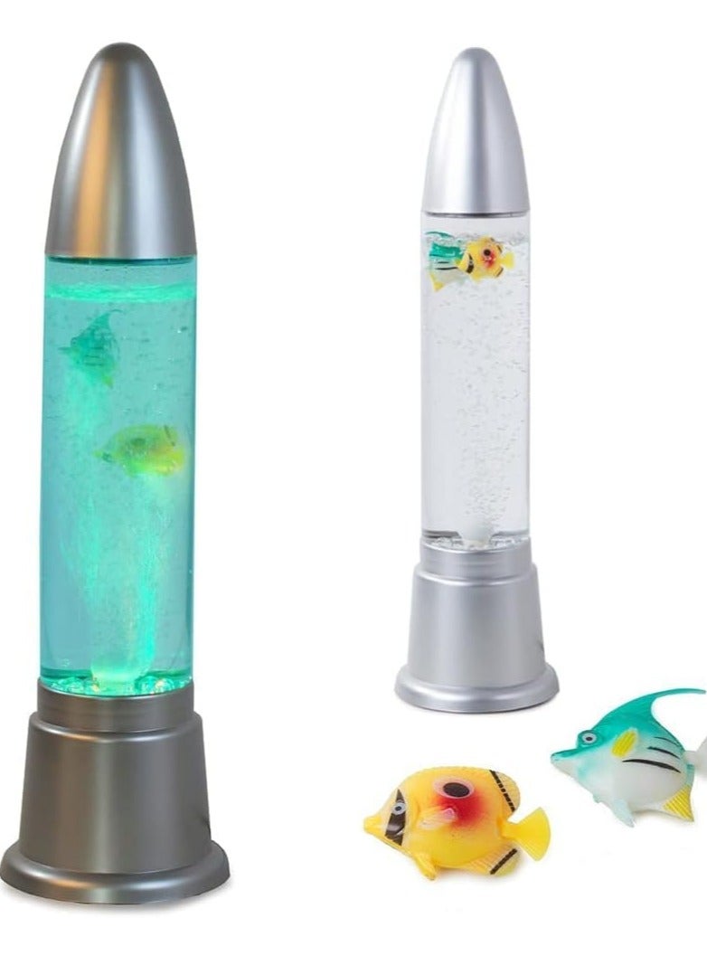 ELTRAZONE Aqua Bubble Tube Fish Lamp – 19" LED Colour Changing Rocket Shaped Glass Lamp, Artificial Aquarium with Colourful Fish - Image 2
