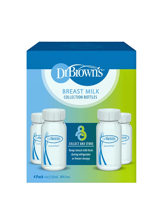دكتور براونز Breastmilk Collection Bottle - 120 mL Narrow-Neck, 4-Pack
