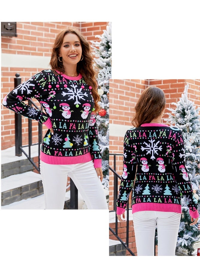 NIBEMINENT Christmas Women's Knitted Sweater Cartoon Print Full Sleeve O Neck Knitwear Female Soft Warm Jumpers Xmas Look Pullover Top - Image 2