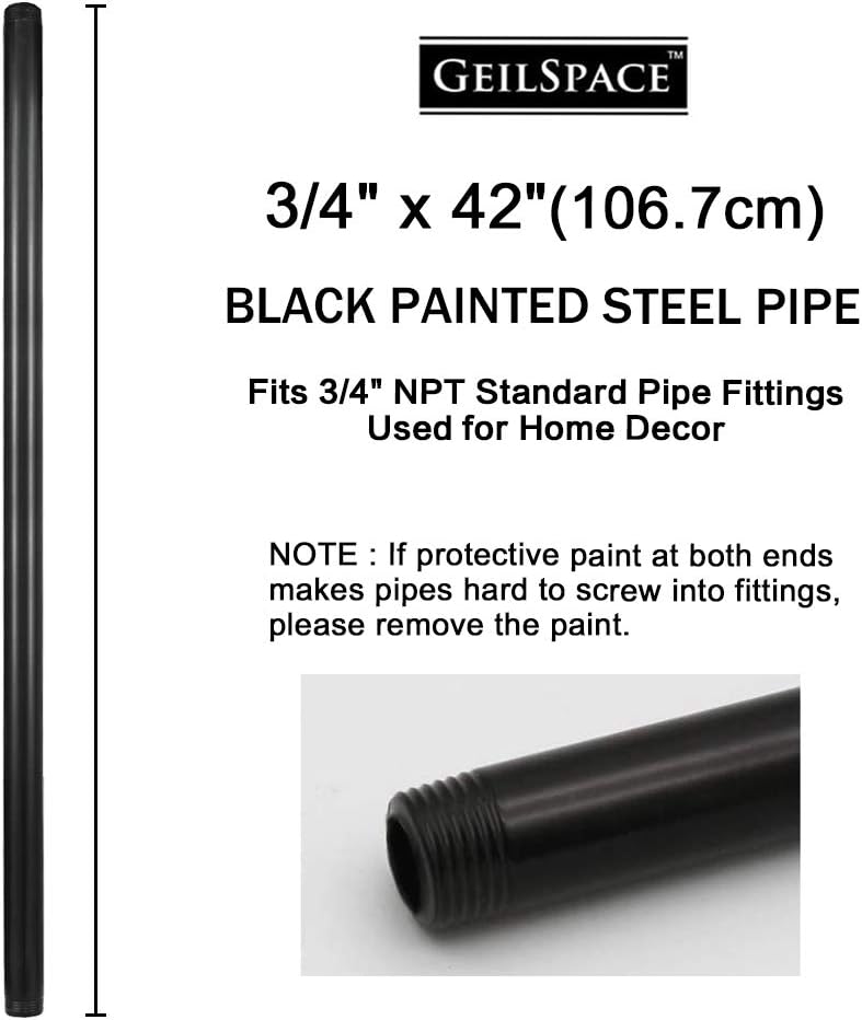 GeilSpace 6 Pack 3/4" × 42" Pre-Cut Black Metal Pipe, Industrial Steel Fits Standard Three Quarters Inch Black Threaded Pipes and Fittings - Vintage DIY Industrial Shelving (3/4" × 42") - Image 2