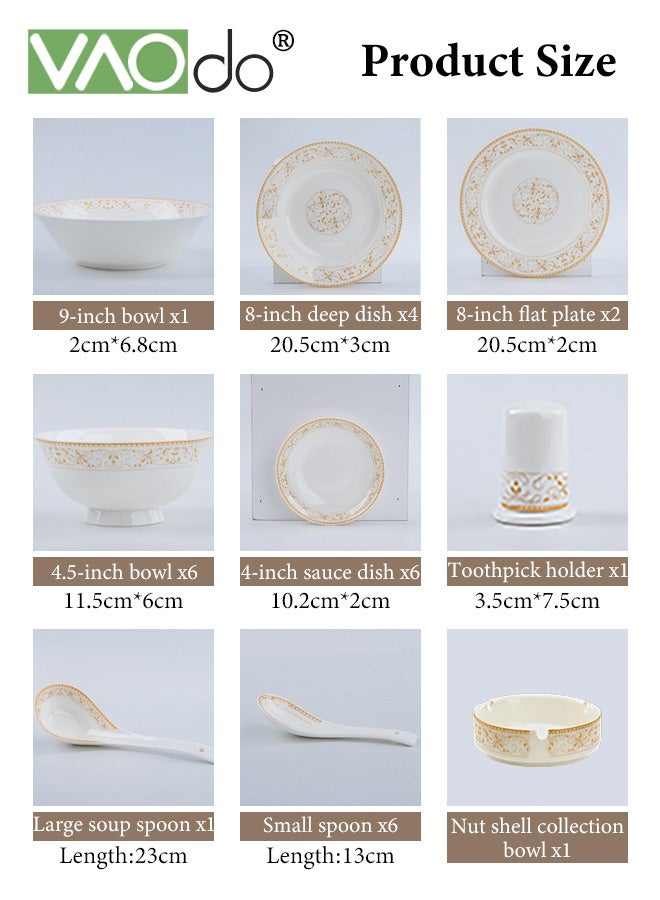 فاو دو مجموعة أواني طعام من البورسلين مكونة من 28 قطعة، مجموعة أوعية وأطباق، مجموعة أطباق خزفية متينة، تكفي لـ 6 أشخاص، آمنة للاستخدام في الفريزر والميكروويف - Image 3