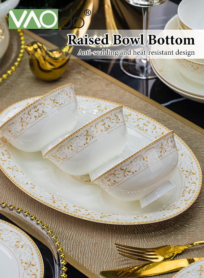 فاو دو مجموعة أواني طعام من البورسلين مكونة من 28 قطعة، مجموعة أوعية وأطباق، مجموعة أطباق خزفية متينة، تكفي لـ 6 أشخاص، آمنة للاستخدام في الفريزر والميكروويف - Image 4