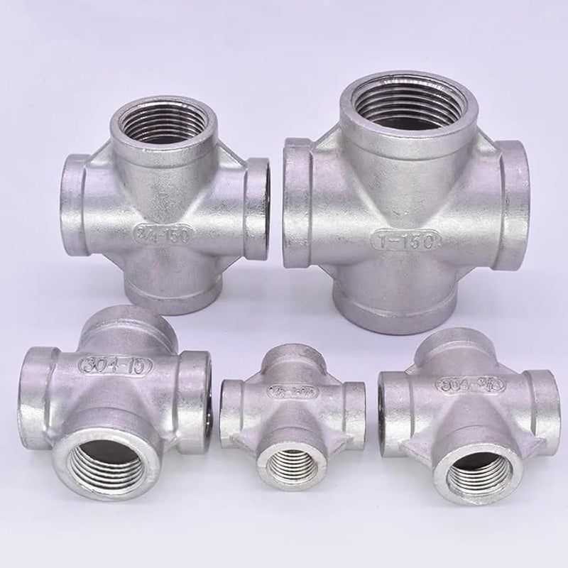 3 4 Inch BSPT SS201 Stainless Steel Female Cross 4 Way Pipe Fitting Connector - Image 3
