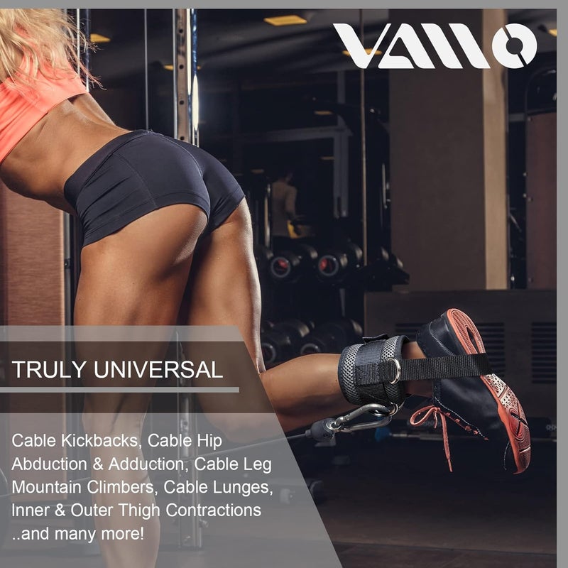 VAIIO أحزمة كاحل لآلات الكابل، قابلة للتعديل ومريحة من النيوبرين، حلقة دائرية مزدوجة معززة - أصفاد كاحل متميزة لتحسين عضلات البطن، رفع المؤخرة، تنسيق الساقين للرجال والنساء - Image 2