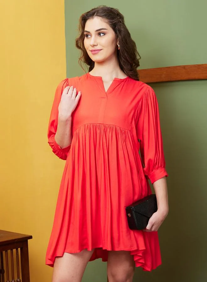 globus Globus Women Orange Solid Gathered A-Line Mini Dress