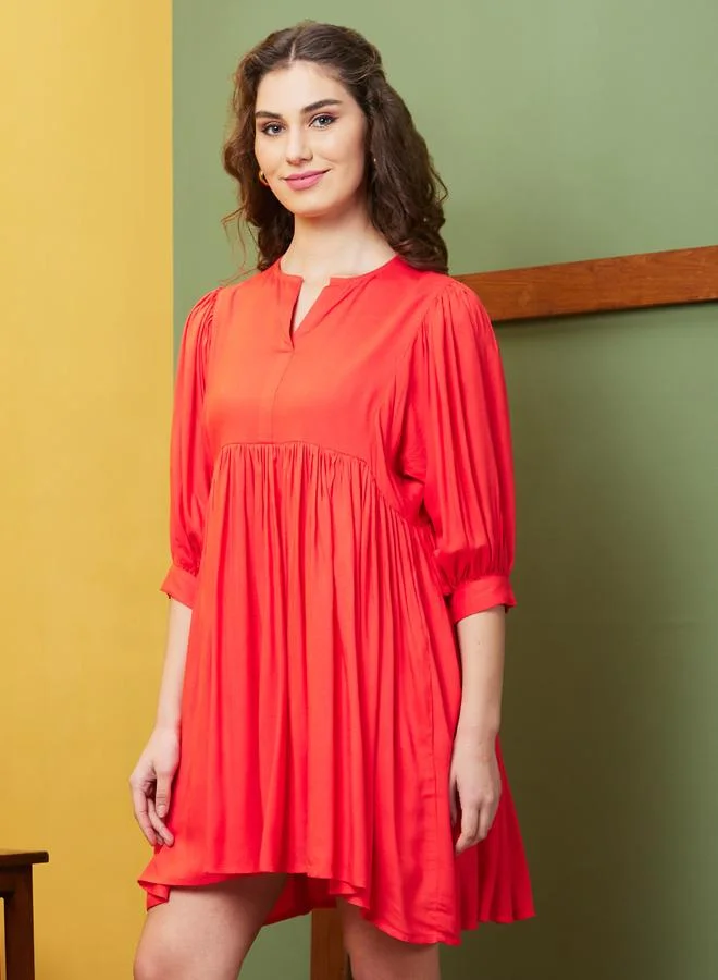 globus Globus Women Orange Solid Gathered A-Line Mini Dress