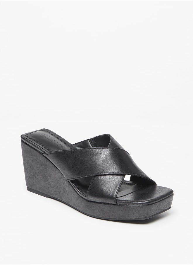 Celeste Women's Cross Strap Slip-On Sandals with Wedge Heels  - Image 2