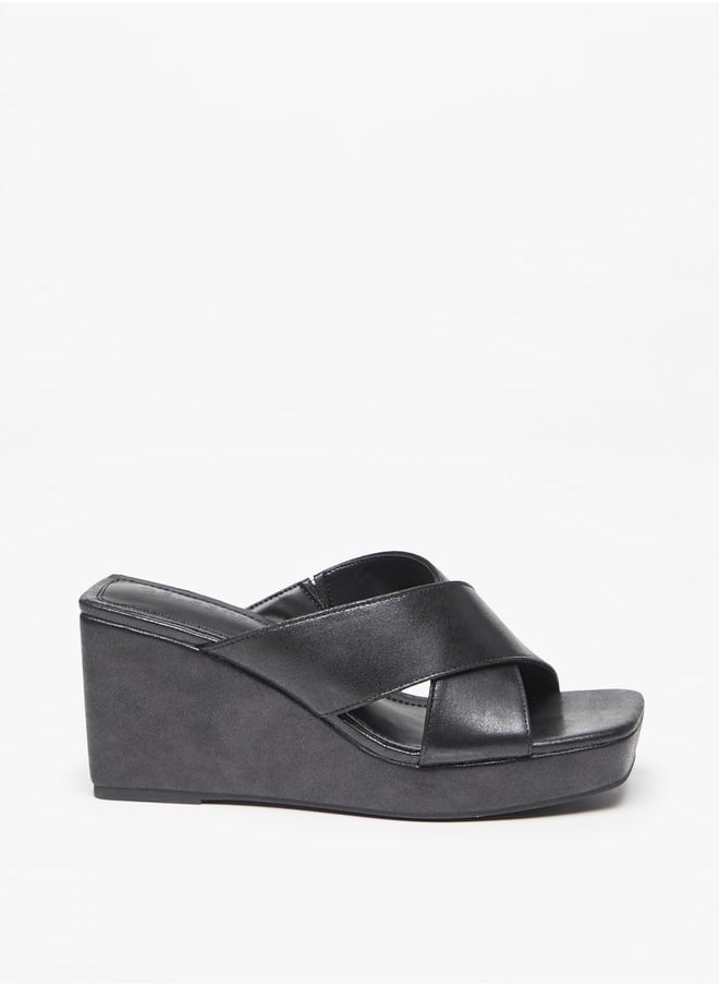 Celeste Women's Cross Strap Slip-On Sandals with Wedge Heels  - Image 1