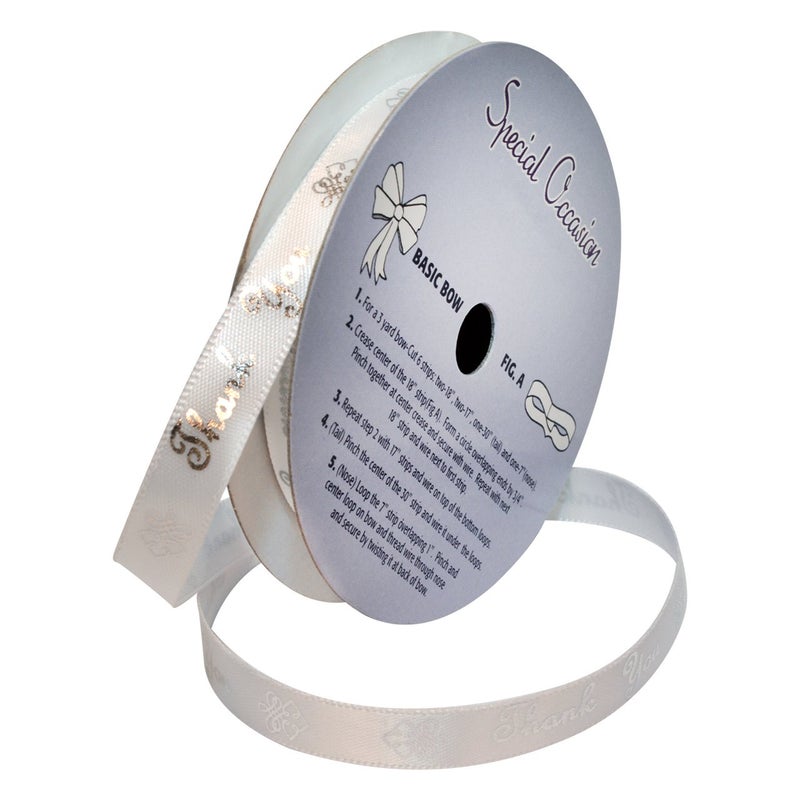 Morex Ribbon Morex Ribbon Special Occasions Ribbon Thank You Polyester 38Inch by 10Yard WhiteMetallic Silver Print Item 902021007