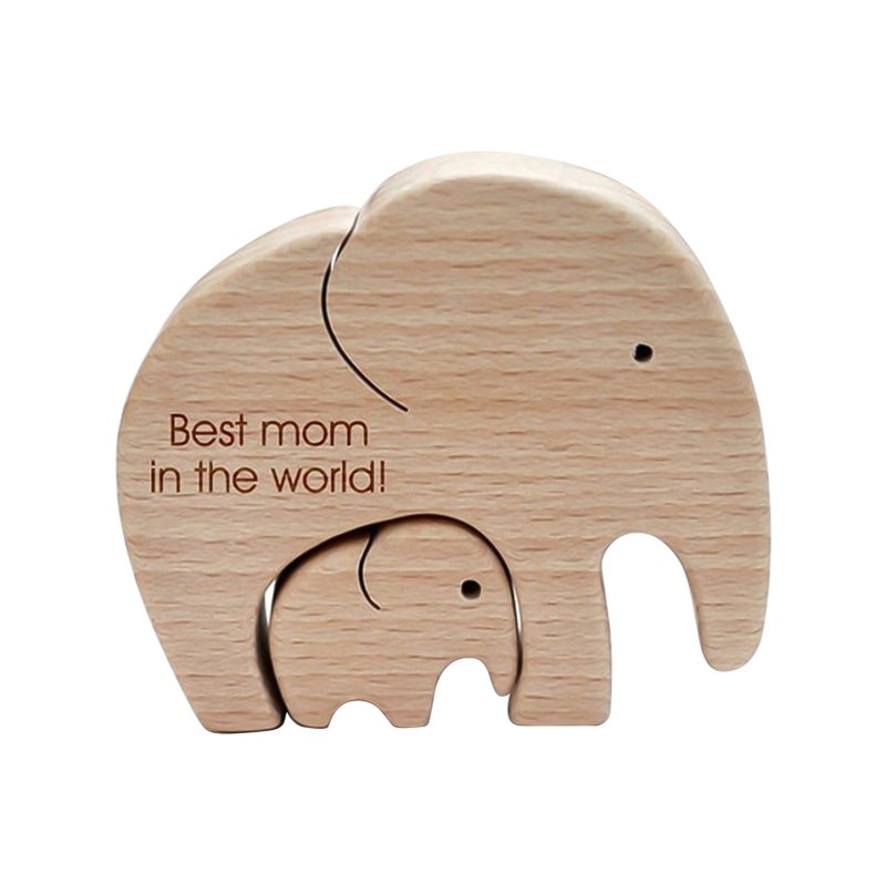 2PCS Wooden Elephant Set Elephant Mother Elephant Child Desktop Ornament Best Mom in the World Mother's Day Gifts - Image 1
