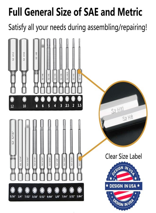 MulWark Hex Head Allen Wrench Drill Bit Set 20PC (10pc Metric & 10pc SAE), 2.3" Long 1/4" Diameter Quick Release Shank Magnetic Screwdriver Bit Set for Assembling Furniture - Image 2