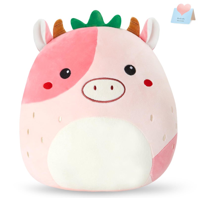CozyWorld 12"" Strawberry Cow Plush Pillow Stuffed Animals Original Plushie Cute Soft for Boys Girls - Image 1